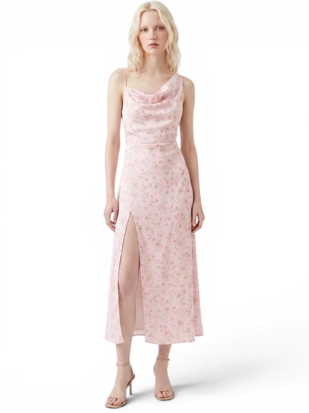 For Love and Lemons Ilana Midi Pink Floral Cowl Asymmetric Dress VS Collab NWT S